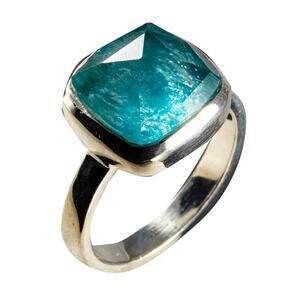 Sterling Silver Ring with Teal Blue Cushion Gemstone